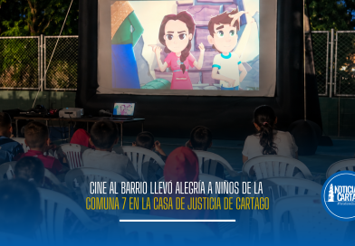 Cine al Barrio llevó alegría a niños de la comuna 7 en la Casa de Justicia de Cartago