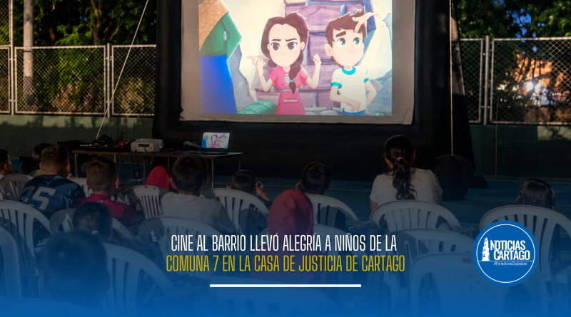 Cine al Barrio llevó alegría a niños de la comuna 7 en la Casa de Justicia de Cartago
